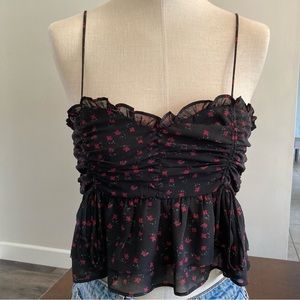 NWT Cotton Candy LA Floral Ruffle Crop Top Black and Red Size Small